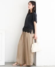 F1BGD59150 MK MICHEL KLEIN(小さいサイズ)(メゾン ドゥ サンク) 【小さいサイズ】[UVカット/接触冷感/洗える]ストレッチ 裾レース半袖ブラウス ブラック
