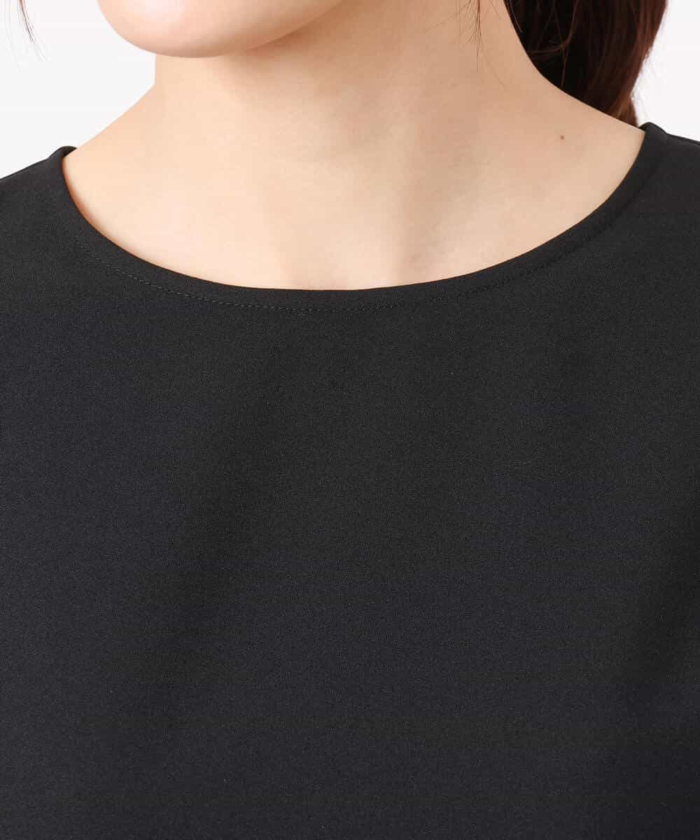 F1BGD59150 MK MICHEL KLEIN(小さいサイズ)(メゾン ドゥ サンク) 【小さいサイズ】[UVカット/接触冷感/洗える]ストレッチ 裾レース半袖ブラウス ブラック