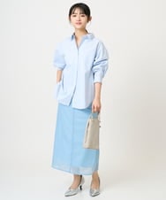 F1BGE27140 MK MICHEL KLEIN(小さいサイズ)(メゾン ドゥ サンク) 【小さいサイズ】コットン混ベーシックシャツ（ストライプ）/接触冷感/防シワ/洗濯機で洗える ライトブルー