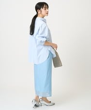 F1BGE27140 MK MICHEL KLEIN(小さいサイズ)(メゾン ドゥ サンク) 【小さいサイズ】コットン混ベーシックシャツ（ストライプ）/接触冷感/防シワ/洗濯機で洗える ライトブルー