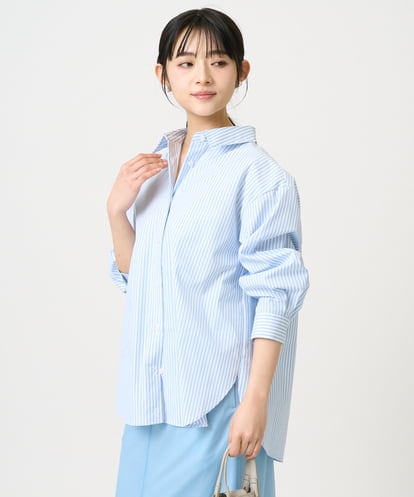 F1BGE27140 MK MICHEL KLEIN(小さいサイズ) 【小さいサイズ】コットン混ベーシックシャツ（ストライプ）/接触冷感/防シワ/洗濯機で洗える