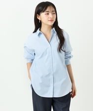 F1BGE27140 MK MICHEL KLEIN(小さいサイズ)(メゾン ドゥ サンク) 【小さいサイズ】コットン混ベーシックシャツ（ストライプ）/接触冷感/防シワ/洗濯機で洗える ライトブルー