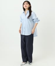 F1BGE27140 MK MICHEL KLEIN(小さいサイズ)(メゾン ドゥ サンク) 【小さいサイズ】コットン混ベーシックシャツ（ストライプ）/接触冷感/防シワ/洗濯機で洗える ライトブルー