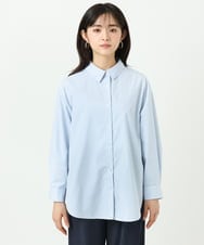 F1BGE27140 MK MICHEL KLEIN(小さいサイズ)(メゾン ドゥ サンク) 【小さいサイズ】コットン混ベーシックシャツ（ストライプ）/接触冷感/防シワ/洗濯機で洗える ライトブルー