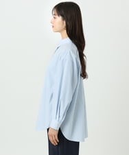 F1BGE27140 MK MICHEL KLEIN(小さいサイズ)(メゾン ドゥ サンク) 【小さいサイズ】コットン混ベーシックシャツ（ストライプ）/接触冷感/防シワ/洗濯機で洗える ライトブルー