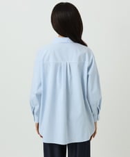 F1BGE27140 MK MICHEL KLEIN(小さいサイズ)(メゾン ドゥ サンク) 【小さいサイズ】コットン混ベーシックシャツ（ストライプ）/接触冷感/防シワ/洗濯機で洗える ライトブルー