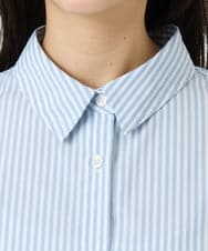 F1BGE27140 MK MICHEL KLEIN(小さいサイズ)(メゾン ドゥ サンク) 【小さいサイズ】コットン混ベーシックシャツ（ストライプ）/接触冷感/防シワ/洗濯機で洗える ライトブルー