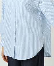 F1BGE27140 MK MICHEL KLEIN(小さいサイズ)(メゾン ドゥ サンク) 【小さいサイズ】コットン混ベーシックシャツ（ストライプ）/接触冷感/防シワ/洗濯機で洗える ライトブルー