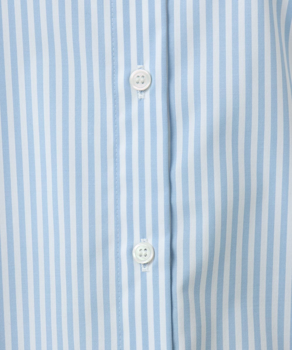 F1BGE27140 MK MICHEL KLEIN(小さいサイズ)(メゾン ドゥ サンク) 【小さいサイズ】コットン混ベーシックシャツ（ストライプ）/接触冷感/防シワ/洗濯機で洗える ライトブルー