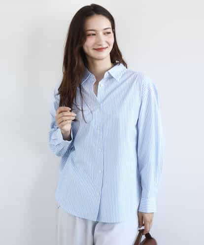 F1BGE27140  【小さいサイズ】コットン混ベーシックシャツ（ストライプ）/接触冷感/防シワ/洗濯機で洗える