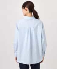 F1BGE27140 MK MICHEL KLEIN(小さいサイズ)(メゾン ドゥ サンク) 【小さいサイズ】コットン混ベーシックシャツ（ストライプ）/接触冷感/防シワ/洗濯機で洗える ライトブルー