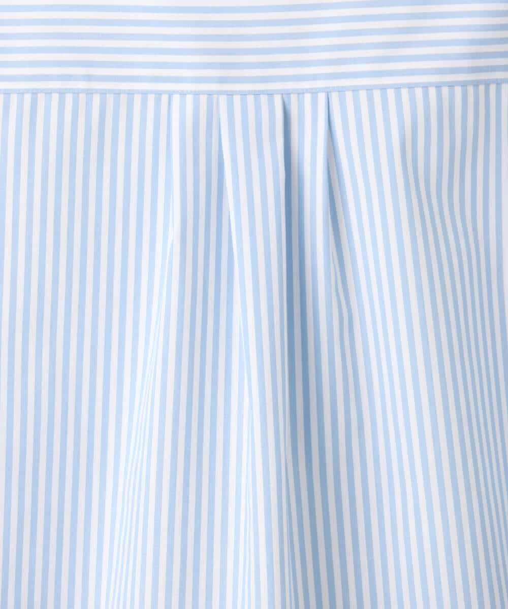 F1BGE27140 MK MICHEL KLEIN(小さいサイズ)(メゾン ドゥ サンク) 【小さいサイズ】コットン混ベーシックシャツ（ストライプ）/接触冷感/防シワ/洗濯機で洗える ライトブルー
