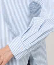 F1BGE27140 MK MICHEL KLEIN(小さいサイズ)(メゾン ドゥ サンク) 【小さいサイズ】コットン混ベーシックシャツ（ストライプ）/接触冷感/防シワ/洗濯機で洗える ライトブルー