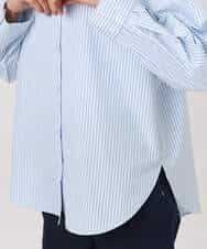 F1BGE27140 MK MICHEL KLEIN(小さいサイズ)(メゾン ドゥ サンク) 【小さいサイズ】コットン混ベーシックシャツ（ストライプ）/接触冷感/防シワ/洗濯機で洗える ライトブルー