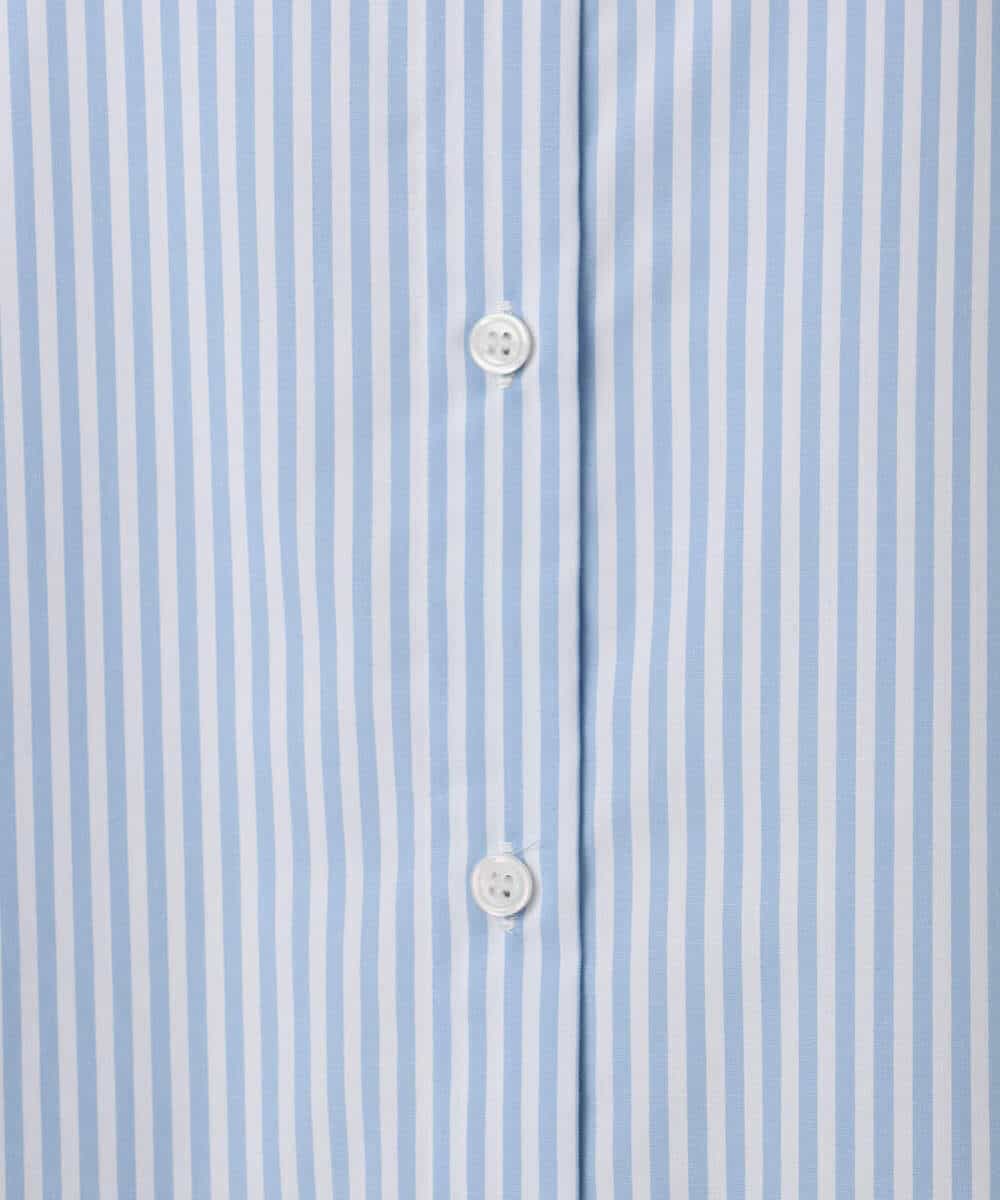 F1BGE27140 MK MICHEL KLEIN(小さいサイズ)(メゾン ドゥ サンク) 【小さいサイズ】コットン混ベーシックシャツ（ストライプ）/接触冷感/防シワ/洗濯機で洗える ライトブルー