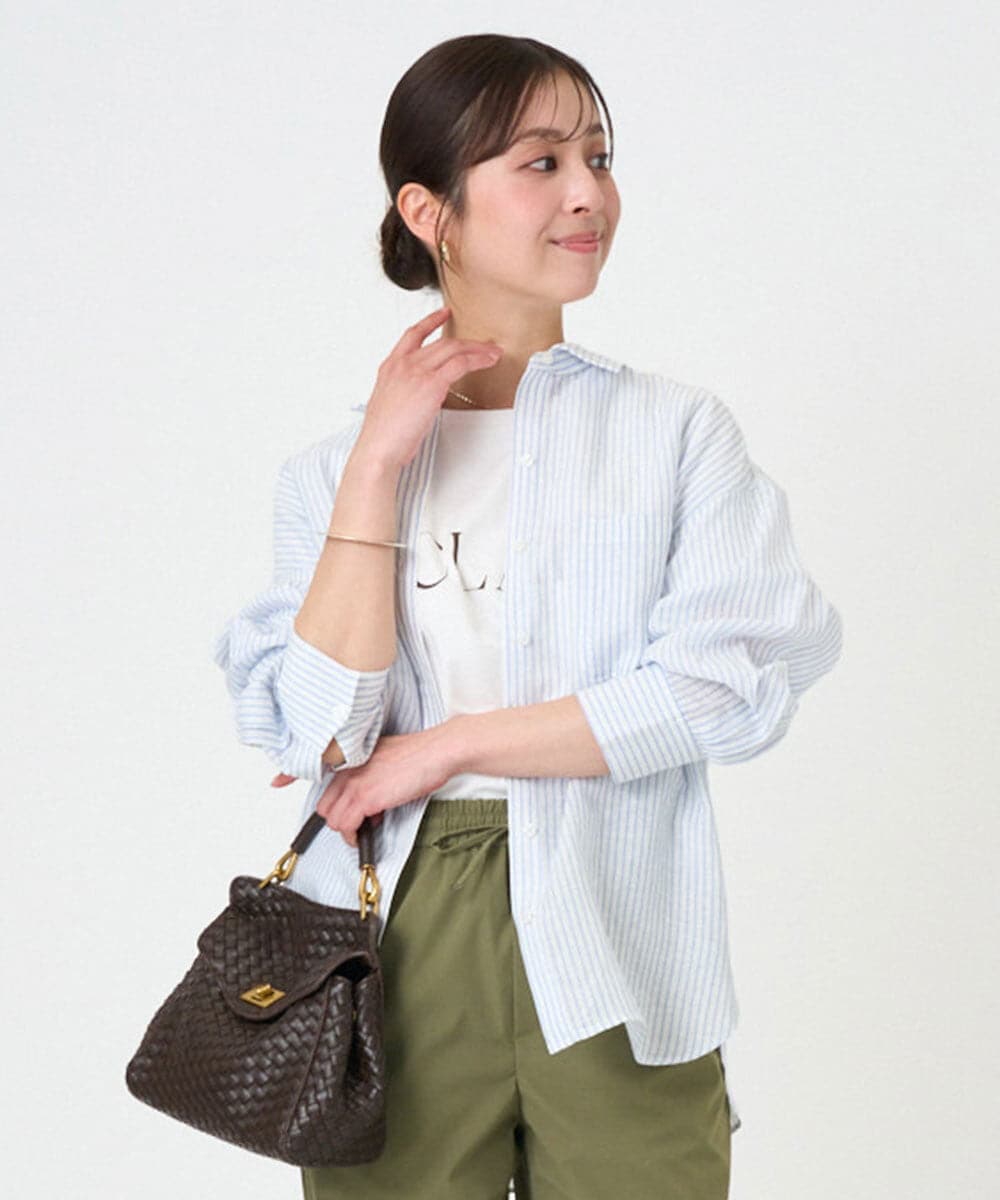 F1BGE47150 MK MICHEL KLEIN(小さいサイズ) 【小さいサイズ】リネン混ストライプシャツブラウス/接触冷感/洗える