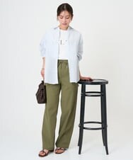 F1BGE47150 MK MICHEL KLEIN(小さいサイズ)(メゾン ドゥ サンク) 【小さいサイズ】リネン混ストライプシャツブラウス/接触冷感/洗える ホワイト×ライトブルー