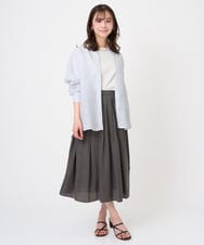 F1BGE47150 MK MICHEL KLEIN(小さいサイズ)(メゾン ドゥ サンク) 【小さいサイズ】リネン混ストライプシャツブラウス/接触冷感/洗える ホワイト×ライトブルー