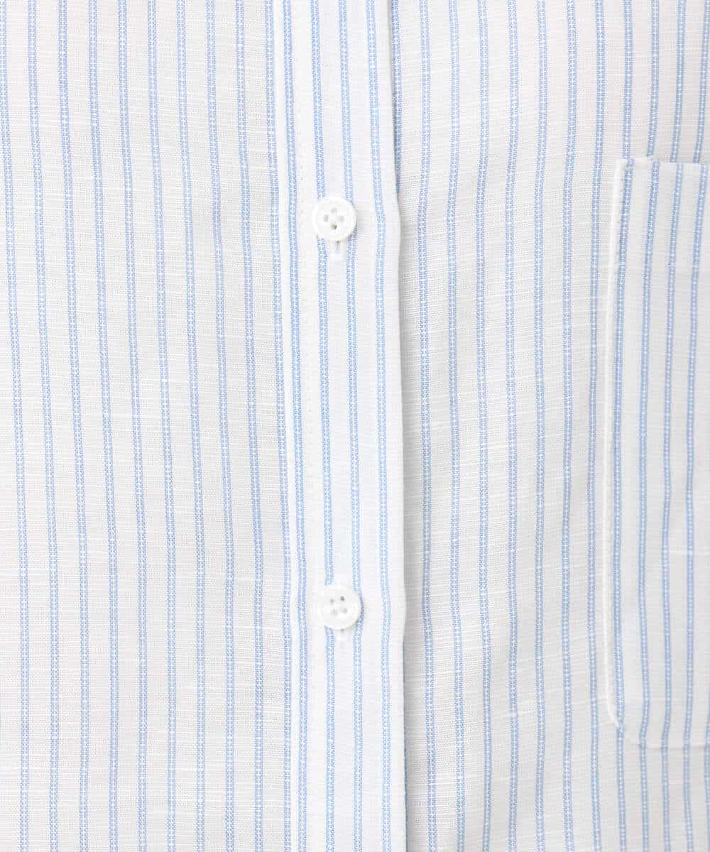 F1BGE47150 MK MICHEL KLEIN(小さいサイズ)(メゾン ドゥ サンク) 【小さいサイズ】リネン混ストライプシャツブラウス/接触冷感/洗える ライトブルー