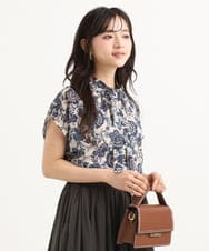 F1BGF05140 MK MICHEL KLEIN(小さいサイズ)(メゾン ドゥ サンク) 【小さいサイズ】[洗濯機で洗える]前後2way/更紗プリント花柄シフォンブラウス ベージュ