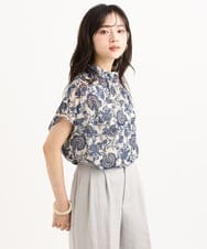 F1BGF05140 MK MICHEL KLEIN(小さいサイズ)(メゾン ドゥ サンク) 【小さいサイズ】[洗濯機で洗える]前後2way/更紗プリント花柄シフォンブラウス ベージュ