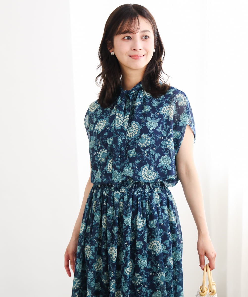小さいサイズ】[洗濯機で洗える]前後2way/更紗プリント花柄シフォン