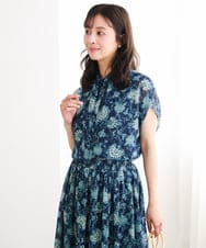 F1BGF05140 MK MICHEL KLEIN(小さいサイズ)(メゾン ドゥ サンク) 【小さいサイズ】[洗濯機で洗える]前後2way/更紗プリント花柄シフォンブラウス ベージュ