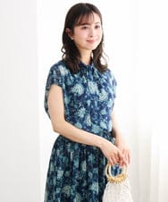 F1BGF05140 MK MICHEL KLEIN(小さいサイズ)(メゾン ドゥ サンク) 【小さいサイズ】[洗濯機で洗える]前後2way/更紗プリント花柄シフォンブラウス ベージュ