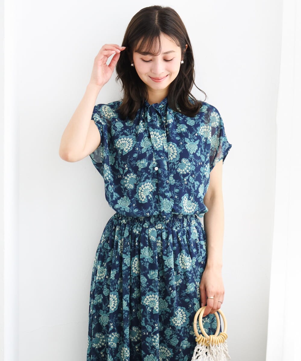 小さいサイズ】[洗濯機で洗える]前後2way/更紗プリント花柄シフォン