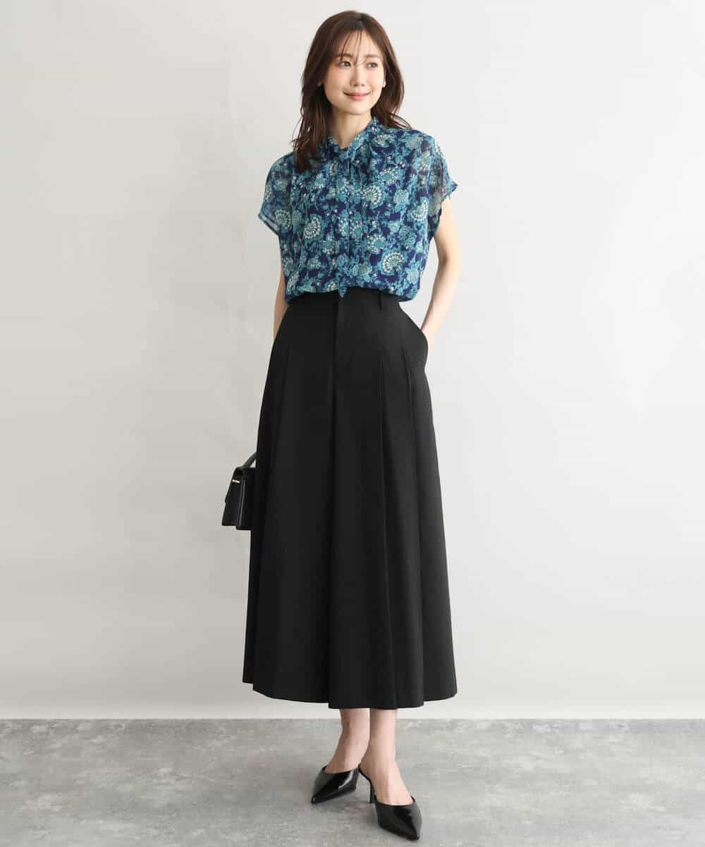 F1BGF05140 MK MICHEL KLEIN(小さいサイズ)(メゾン ドゥ サンク) 【小さいサイズ】[洗濯機で洗える]前後2way/更紗プリント花柄シフォンブラウス ベージュ