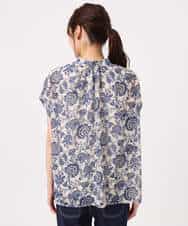 F1BGF05140 MK MICHEL KLEIN(小さいサイズ)(メゾン ドゥ サンク) 【小さいサイズ】[洗濯機で洗える]前後2way/更紗プリント花柄シフォンブラウス ベージュ