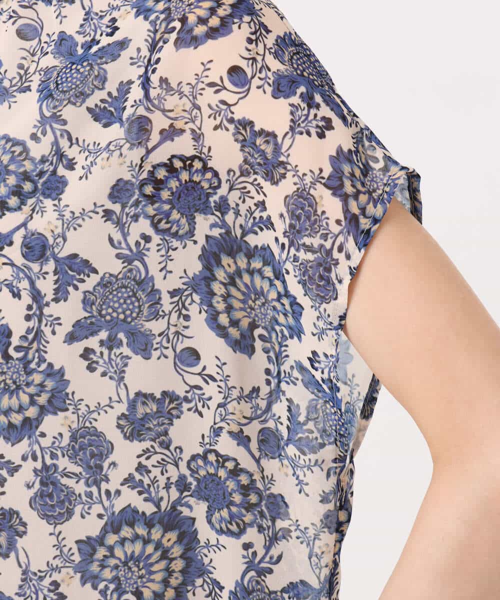 F1BGF05140 MK MICHEL KLEIN(小さいサイズ)(メゾン ドゥ サンク) 【小さいサイズ】[洗濯機で洗える]前後2way/更紗プリント花柄シフォンブラウス ベージュ