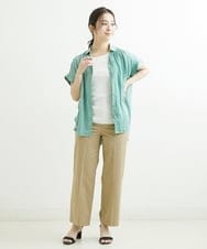 F1BGS04120 MK MICHEL KLEIN(小さいサイズ)(メゾン ドゥ サンク) 【小さいサイズ】メタル釦デザイン サテン地ブラウス/洗える ミント