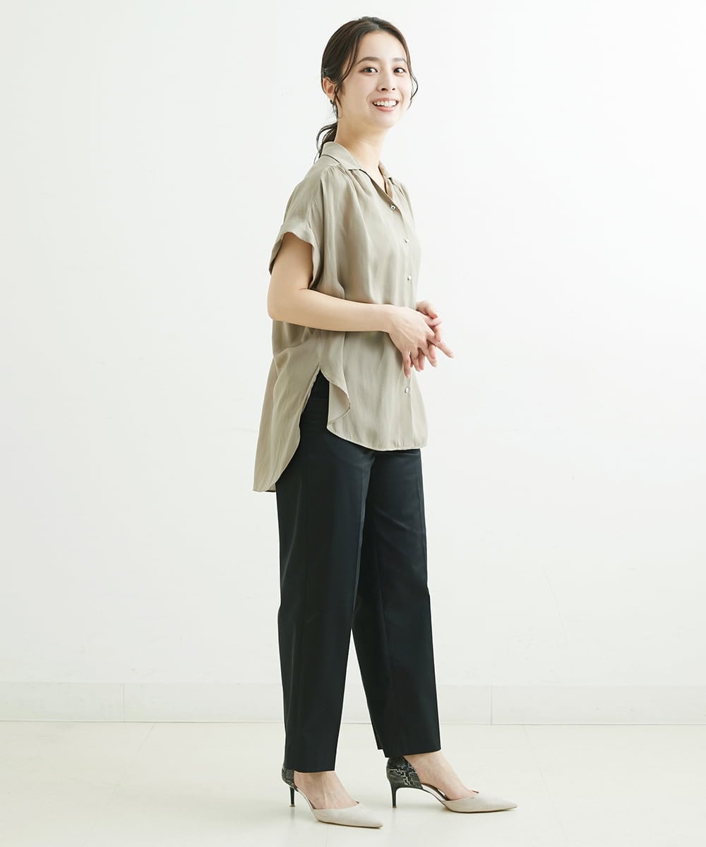 F1BGS04120 MK MICHEL KLEIN(小さいサイズ)(メゾン ドゥ サンク) 【小さいサイズ】メタル釦デザイン サテン地ブラウス/洗える ミント