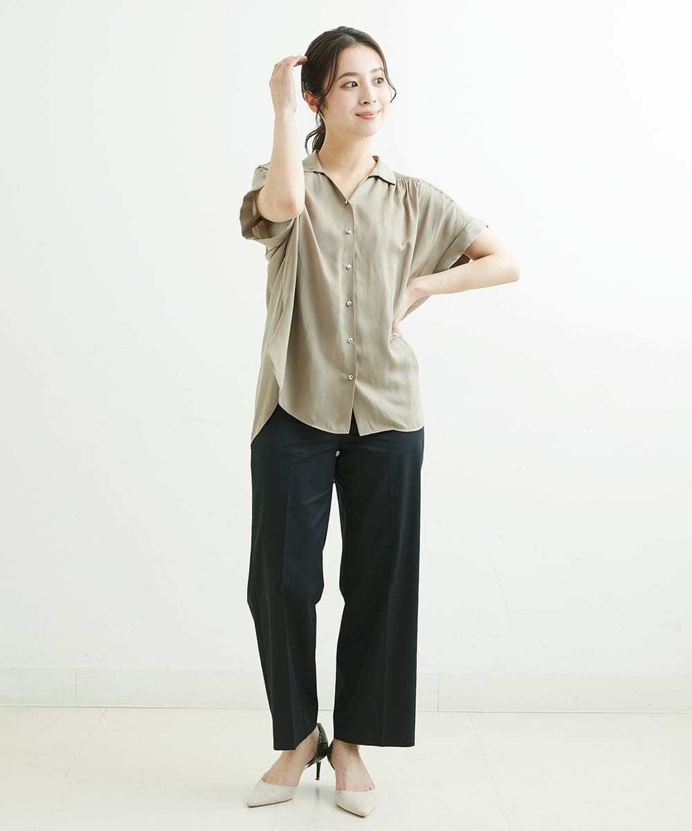 F1BGS04120 MK MICHEL KLEIN(小さいサイズ)(メゾン ドゥ サンク) 【小さいサイズ】メタル釦デザイン サテン地ブラウス/洗える ミント