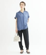 F1BGS04120 MK MICHEL KLEIN(小さいサイズ)(メゾン ドゥ サンク) 【小さいサイズ】メタル釦デザイン サテン地ブラウス/洗える ミント