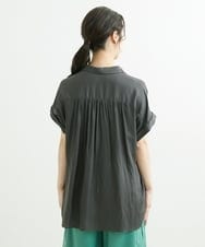 F1BGS04120 MK MICHEL KLEIN(小さいサイズ)(メゾン ドゥ サンク) 【小さいサイズ】メタル釦デザイン サテン地ブラウス/洗える ミント