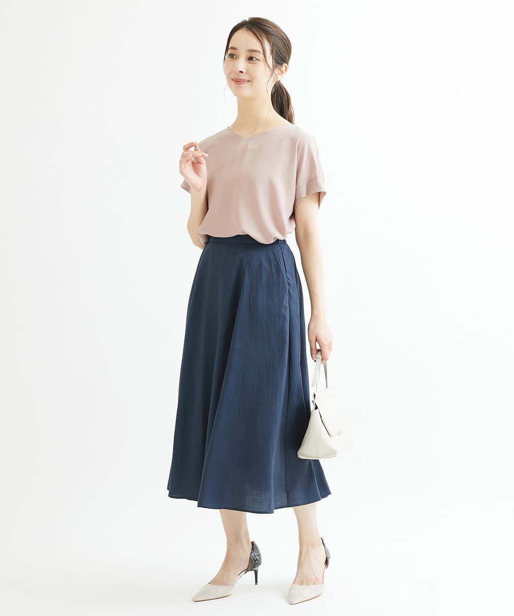 F1BGS16100 MK MICHEL KLEIN(小さいサイズ)(メゾン ドゥ サンク) 【小さいサイズ】シフォンTブラウス/洗える ピンクベージュ