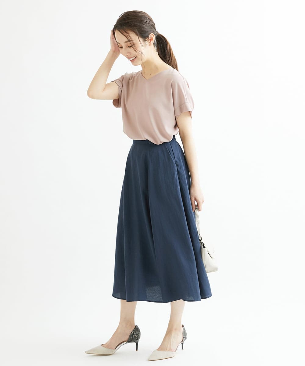 F1BGS16100 MK MICHEL KLEIN(小さいサイズ)(メゾン ドゥ サンク) 【小さいサイズ】シフォンTブラウス/洗える ピンクベージュ