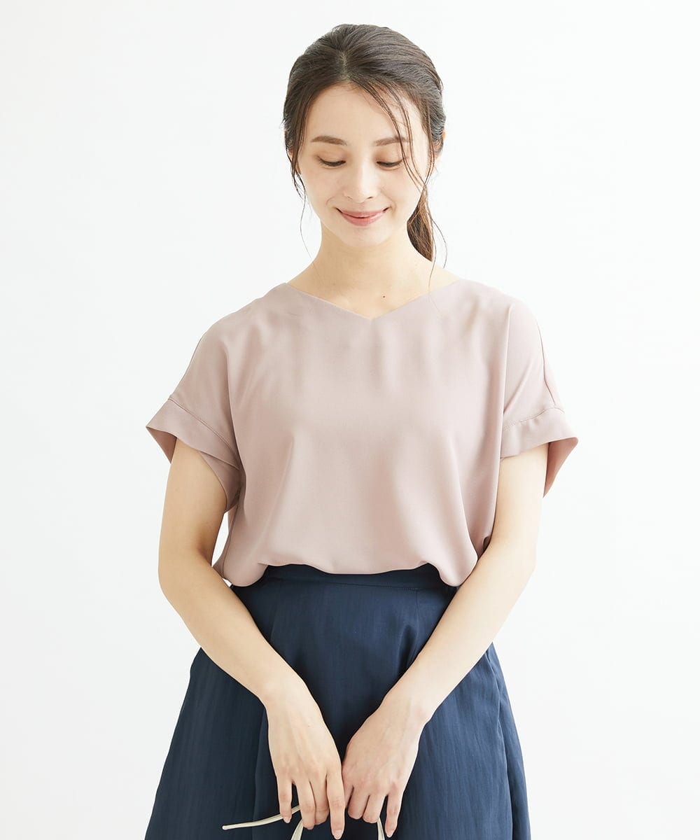 F1BGS16100 MK MICHEL KLEIN(小さいサイズ)(メゾン ドゥ サンク) 【小さいサイズ】シフォンTブラウス/洗える ピンクベージュ