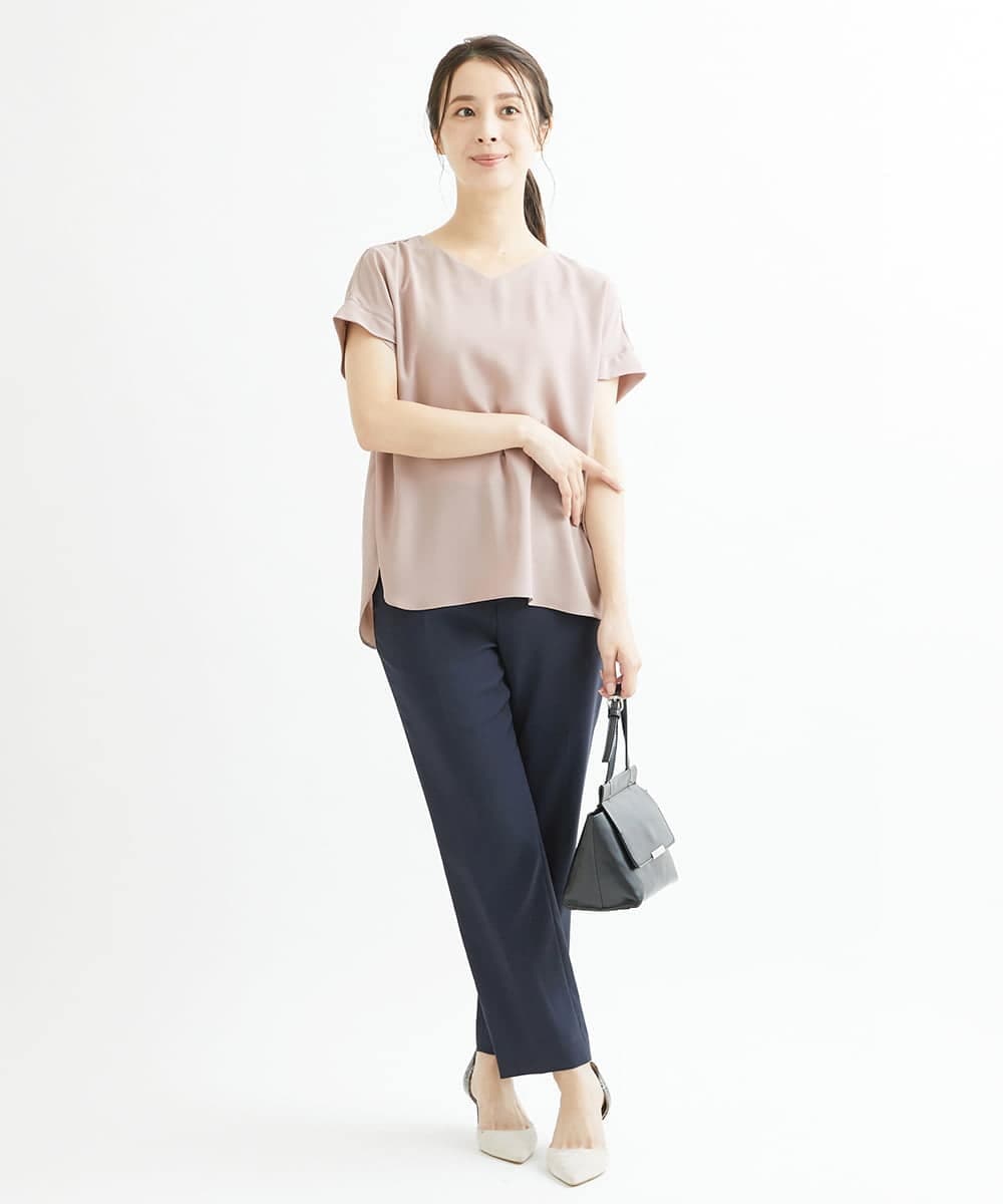 F1BGS16100 MK MICHEL KLEIN(小さいサイズ)(メゾン ドゥ サンク) 【小さいサイズ】シフォンTブラウス/洗える ピンクベージュ