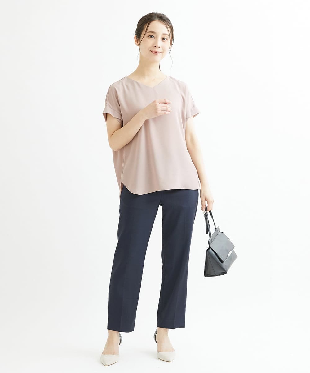 F1BGS16100 MK MICHEL KLEIN(小さいサイズ)(メゾン ドゥ サンク) 【小さいサイズ】シフォンTブラウス/洗える ピンクベージュ