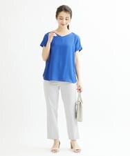 F1BGS16100 MK MICHEL KLEIN(小さいサイズ)(メゾン ドゥ サンク) 【小さいサイズ】シフォンTブラウス/洗える ピンクベージュ