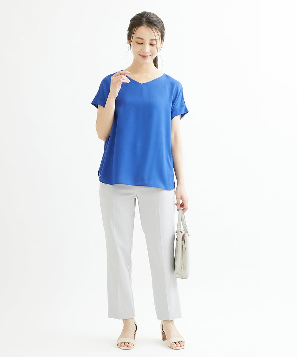 F1BGS16100 MK MICHEL KLEIN(小さいサイズ)(メゾン ドゥ サンク) 【小さいサイズ】シフォンTブラウス/洗える ピンクベージュ