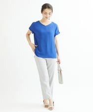 F1BGS16100 MK MICHEL KLEIN(小さいサイズ)(メゾン ドゥ サンク) 【小さいサイズ】シフォンTブラウス/洗える ピンクベージュ
