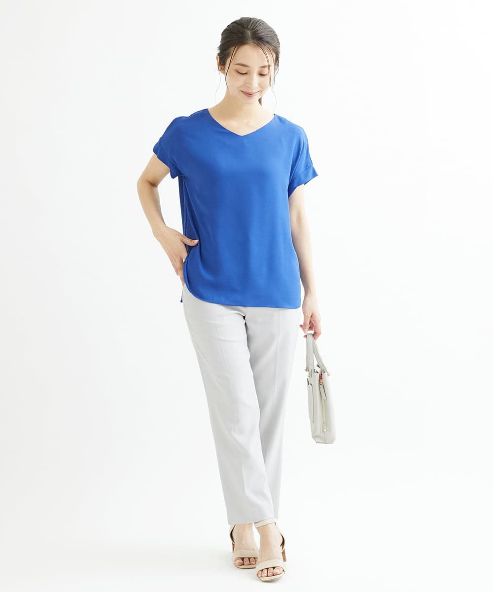 F1BGS16100 MK MICHEL KLEIN(小さいサイズ)(メゾン ドゥ サンク) 【小さいサイズ】シフォンTブラウス/洗える ピンクベージュ