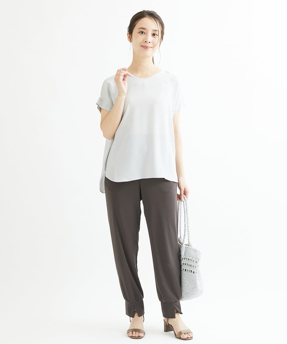 F1BGS16100 MK MICHEL KLEIN(小さいサイズ)(メゾン ドゥ サンク) 【小さいサイズ】シフォンTブラウス/洗える ピンクベージュ