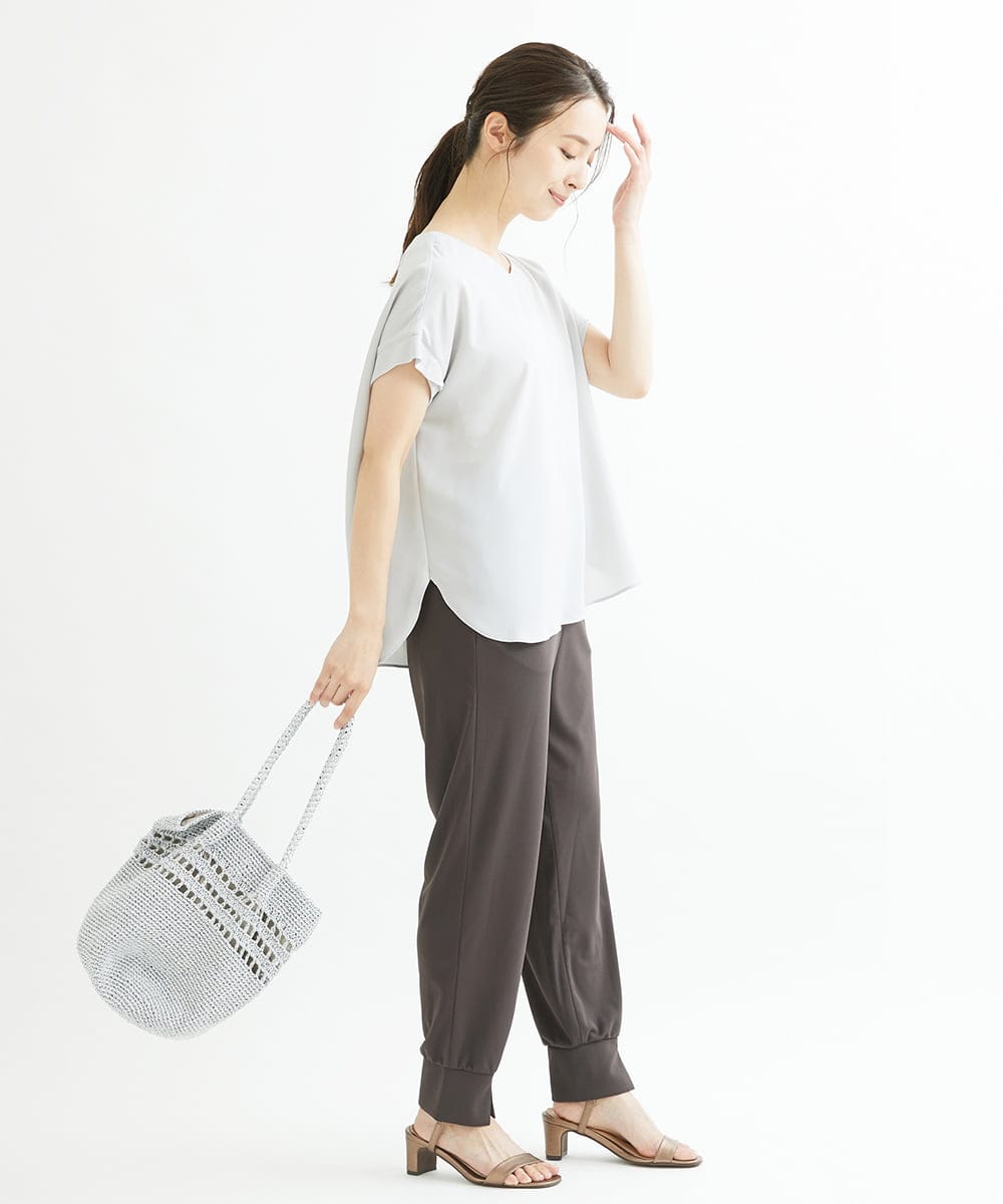 F1BGS16100 MK MICHEL KLEIN(小さいサイズ)(メゾン ドゥ サンク) 【小さいサイズ】シフォンTブラウス/洗える ピンクベージュ