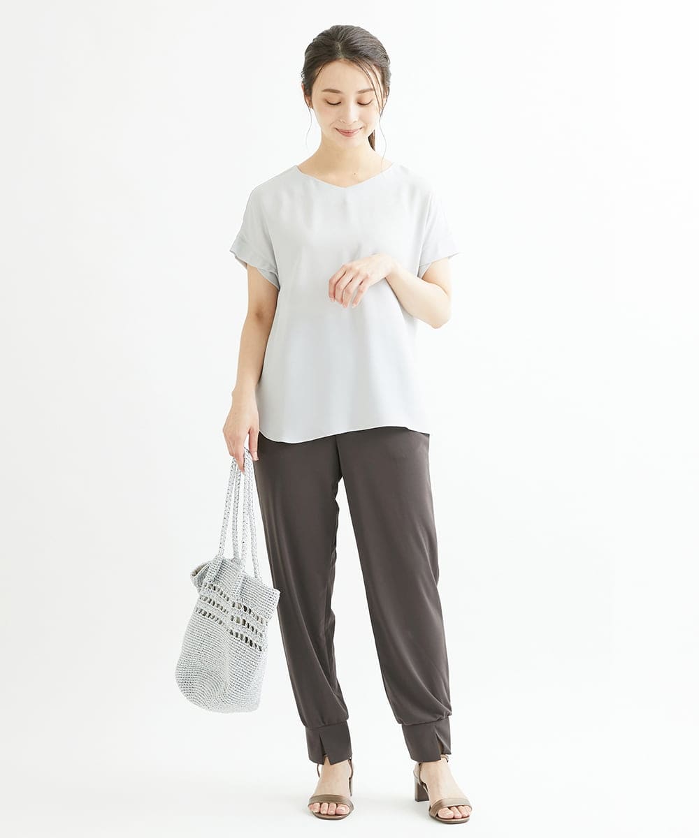 F1BGS16100 MK MICHEL KLEIN(小さいサイズ)(メゾン ドゥ サンク) 【小さいサイズ】シフォンTブラウス/洗える ピンクベージュ