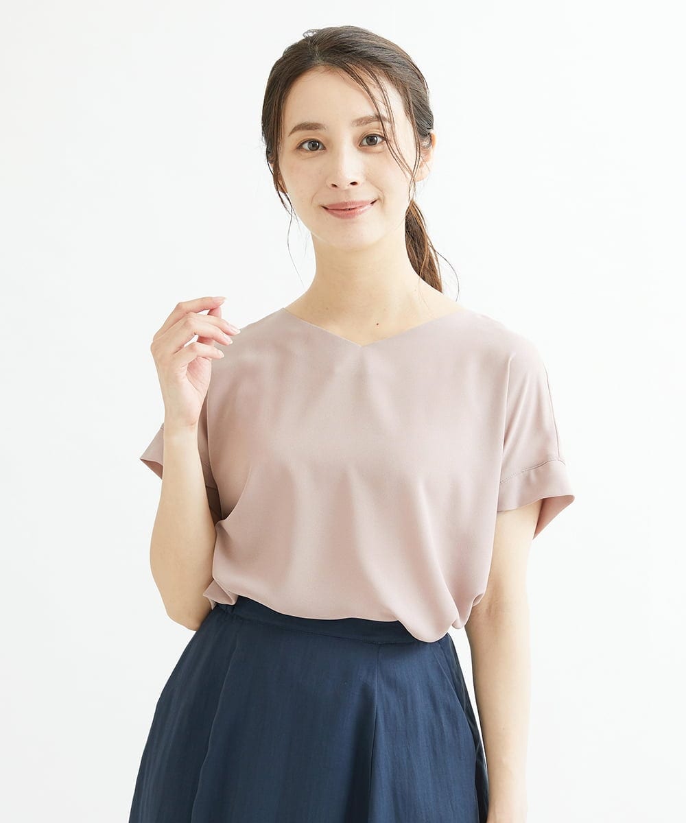 F1BGS16100 MK MICHEL KLEIN(小さいサイズ)(メゾン ドゥ サンク) 【小さいサイズ】シフォンTブラウス/洗える ピンクベージュ